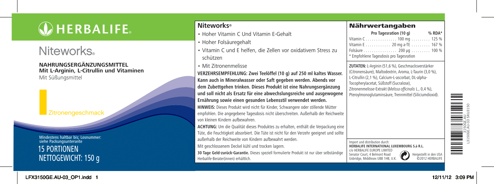 Niteworks Herbalife Niteworks Zitronengeschmack | myherbal-shop.com