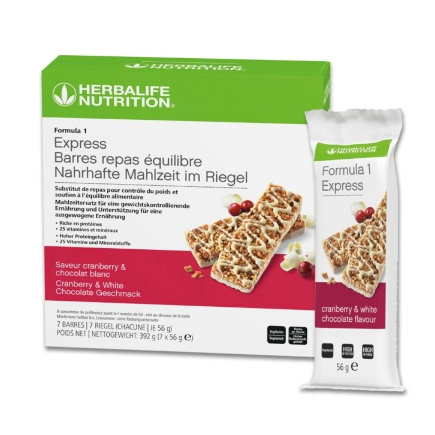 Herbalife Formula 1 Express Cranberry & White Chocolate, 7 Riegel à 56 g