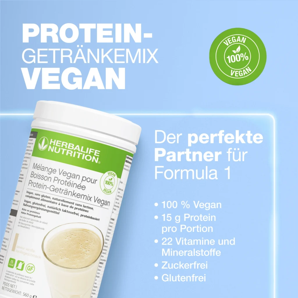 Herbalife Protein-Getränkemix Vegan mit Hinweisen zu 15 g Protein pro Portion, 22 Vitaminen und Mineralstoffen, zuckerfrei und glutenfrei