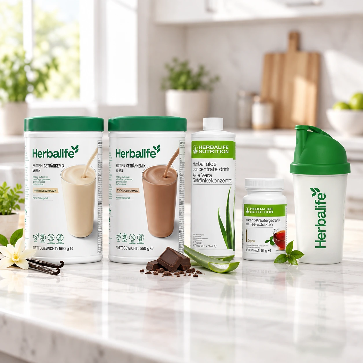 Herbalife Gewichtskontrolle Set mit Formula 1 Dosen, Formula 2 und grünem Shaker